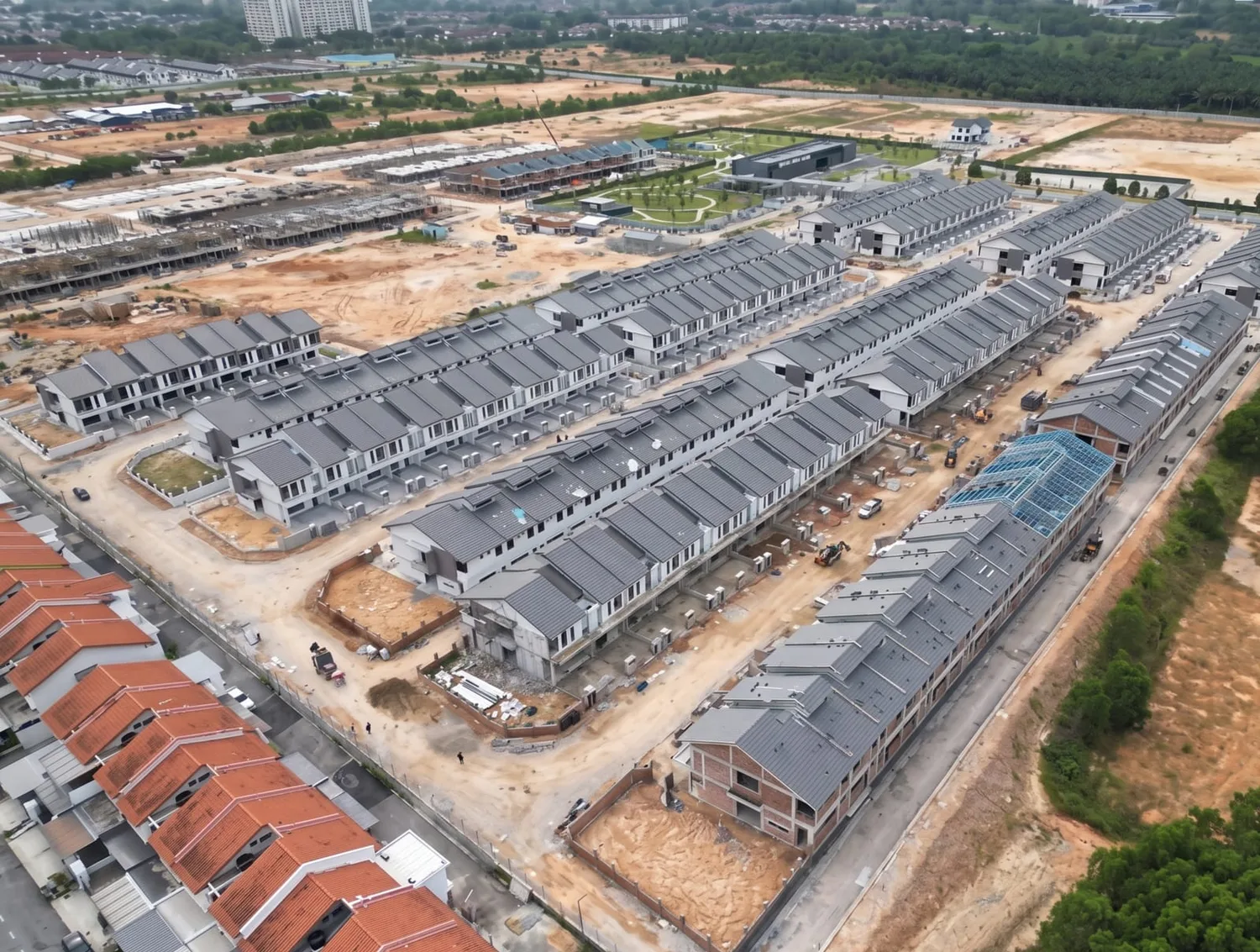 Aerial view of homes being constructed at Mutiara Maju