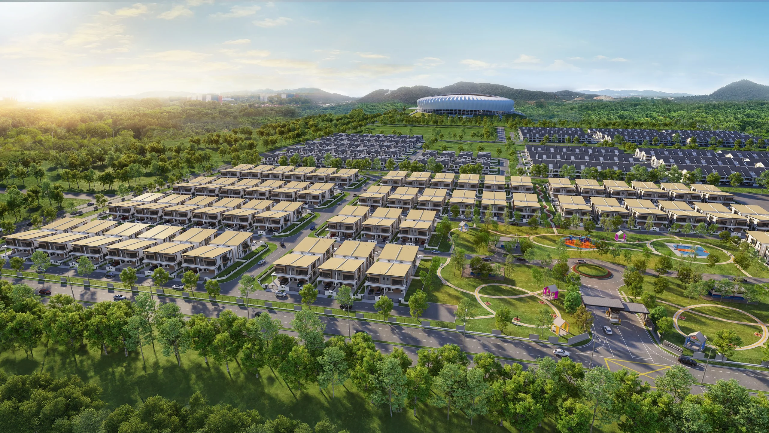 Artist's impression of homes and landscaped grounds at Mutiara Maju